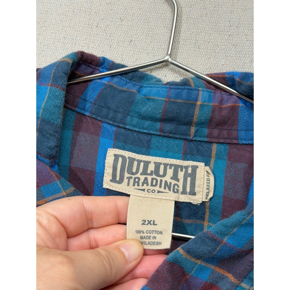Duluth Trading Co Flannel Shirt Mens 2XL Blue Maroon Plaid Relaxed Fit - Picture 6 of 9